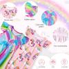 imageWonderBabe 2Pcs Girls Nightgowns Unicorn Pajamas Toddler Nightgown Sleepwear Flutter Short Sleeves Night Gowns for KidsCunicorn