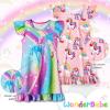 imageWonderBabe 2Pcs Girls Nightgowns Unicorn Pajamas Toddler Nightgown Sleepwear Flutter Short Sleeves Night Gowns for KidsCunicorn