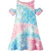 imageWonderBabe Girls Dresses Clothes Kids Short Sleeve Cold Shoulder School Twirly Skater Dress Summer Casual Mermaid SundressBmermaid