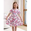 imageWonderBabe Girls Dresses Toddler Dinosaur Summer Sundress Kids Short Sleeve School Casual A Line Twirly Skater DressesAcat