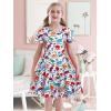 imageWonderBabe Girls Dresses Toddler Dinosaur Summer Sundress Kids Short Sleeve School Casual A Line Twirly Skater DressesAdinosaur
