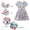 imageWonderBabe Girls Dresses Toddler Dinosaur Summer Sundress Kids Short Sleeve School Casual A Line Twirly Skater DressesAdinosaur