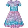imageWonderBabe Girls Dresses Toddler Dinosaur Summer Sundress Kids Short Sleeve School Casual A Line Twirly Skater DressesAmermaid