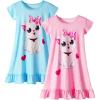 imageWonderBabe 2Pcs Girls Nightgowns Unicorn Pajamas Toddler Nightgown Sleepwear Flutter Short Sleeves Night Gowns for KidsBcat