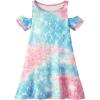 imageWonderBabe Girls Dresses Clothes Kids Short Sleeve Cold Shoulder School Twirly Skater Dress Summer Casual Mermaid SundressBmermaid