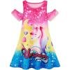 imageWonderBabe Girls Dresses Clothes Kids Short Sleeve Cold Shoulder School Twirly Skater Dress Summer Casual Mermaid SundressDunicorn