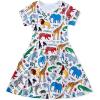 imageWonderBabe Girls Dresses Toddler Dinosaur Summer Sundress Kids Short Sleeve School Casual A Line Twirly Skater DressesAanimals