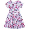 imageWonderBabe Girls Dresses Toddler Dinosaur Summer Sundress Kids Short Sleeve School Casual A Line Twirly Skater DressesAcat