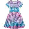 imageWonderBabe Girls Dresses Toddler Dinosaur Summer Sundress Kids Short Sleeve School Casual A Line Twirly Skater DressesAmermaid