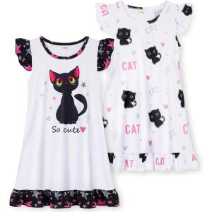 imageWonderBabe 2Pcs Girls Nightgowns Unicorn Pajamas Toddler Nightgown Sleepwear Flutter Short Sleeves Night Gowns for KidsAcat