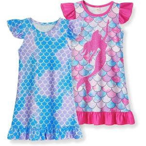 imageWonderBabe 2Pcs Girls Nightgowns Unicorn Pajamas Toddler Nightgown Sleepwear Flutter Short Sleeves Night Gowns for KidsAmermaid