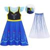 imageWonderBabe Princess Dress With Cape Girls Christmas Birthday Party Cosplay Costume Toddler Ruffle Sleeve Fancy Outfit GiftDark Blue