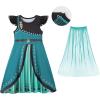 imageWonderBabe Princess Dress With Cape Girls Christmas Birthday Party Cosplay Costume Toddler Ruffle Sleeve Fancy Outfit GiftGreen