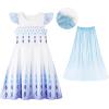 imageWonderBabe Princess Dress With Cape Girls Christmas Birthday Party Cosplay Costume Toddler Ruffle Sleeve Fancy Outfit GiftWhite