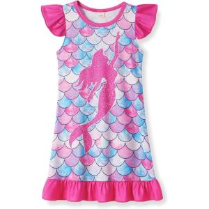 imageWonderBabe Girls Nightgowns Unicorn Pajamas for girl Mermaid Sleepwear Toddler Nightgown Night Sleep Dress ClothesBmermaid