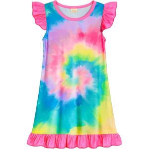 imageWonderBabe Girls Nightgowns Unicorn Pajamas for girl Mermaid Sleepwear Toddler Nightgown Night Sleep Dress ClothesBtie Dye