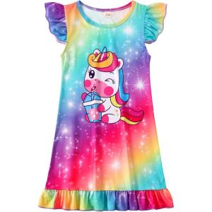 imageWonderBabe Girls Nightgowns Unicorn Pajamas for girl Mermaid Sleepwear Toddler Nightgown Night Sleep Dress ClothesDunicorn