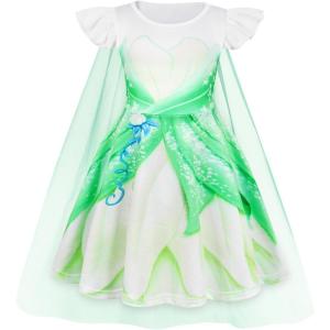 imageWonderBabe Princess Dress With Cape Girls Christmas Birthday Party Cosplay Costume Toddler Ruffle Sleeve Fancy Outfit GiftLight Green