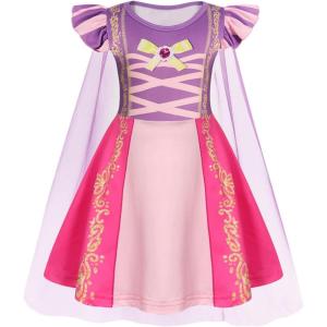 imageWonderBabe Princess Dress With Cape Girls Christmas Birthday Party Cosplay Costume Toddler Ruffle Sleeve Fancy Outfit GiftPurple