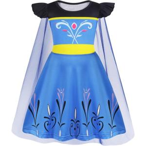 imageWonderBabe Princess Dress With Cape Girls Christmas Birthday Party Cosplay Costume Toddler Ruffle Sleeve Fancy Outfit GiftSky Blue