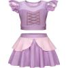 imageWonderBabe Girls Princess Two Piece Swimsuit Kids Bathing Suits Ruffles Fancy Swimwear Surf Beach Summer Swimming Tankini SetPurple