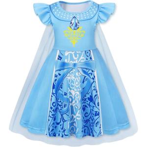 imageWonderBabe Girls Princess Costumes Princess Dresses Fancy Dress Up Outfits with Cape Birthday Party Christmas CosplayBlue