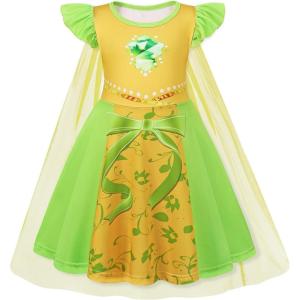imageWonderBabe Girls Princess Costumes Princess Dresses Fancy Dress Up Outfits with Cape Birthday Party Christmas CosplayLight Green