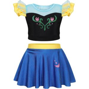 imageWonderBabe Girls Princess Two Piece Swimsuit Kids Bathing Suits Ruffles Fancy Swimwear Surf Beach Summer Swimming Tankini SetBlack