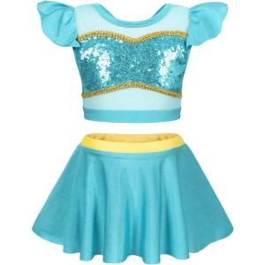 imageWonderBabe Girls Princess Two Piece Swimsuit Kids Bathing Suits Ruffles Fancy Swimwear Surf Beach Summer Swimming Tankini SetBlue02