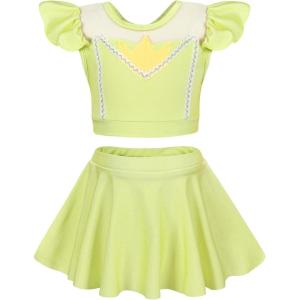imageWonderBabe Girls Princess Two Piece Swimsuit Kids Bathing Suits Ruffles Fancy Swimwear Surf Beach Summer Swimming Tankini SetGreen