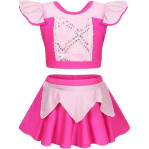 imageWonderBabe Girls Princess Two Piece Swimsuit Kids Bathing Suits Ruffles Fancy Swimwear Surf Beach Summer Swimming Tankini SetPink