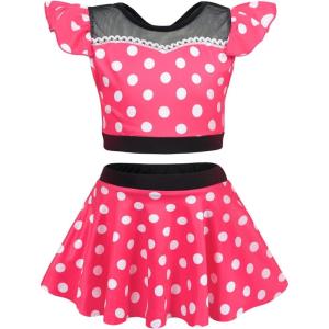 imageWonderBabe Girls Princess Two Piece Swimsuit Kids Bathing Suits Ruffles Fancy Swimwear Surf Beach Summer Swimming Tankini SetRose Red