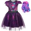 imageWonderBabe Girls Descendants Costumes Birthday Party Dress Mal Popular Musical Cosplay Halloween Outfits with WigPurplewig