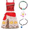 imageWonderBabe Little Girls Adventure Costumes Skirt Set Princess Dress Up Hallowee Outfit Kids Fancy Birthday Party DressRed