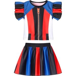 imageWonderBabe Descendants Bathing Suit for Girls Princess Two Piece Ruffle Swimsuit Kids Bikini Set Swimwear Dress UpBlack