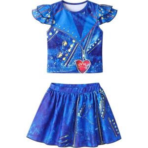 imageWonderBabe Descendants Bathing Suit for Girls Princess Two Piece Ruffle Swimsuit Kids Bikini Set Swimwear Dress UpBlue