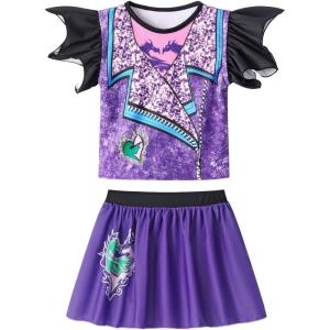 imageWonderBabe Descendants Bathing Suit for Girls Princess Two Piece Ruffle Swimsuit Kids Bikini Set Swimwear Dress UpBpurple