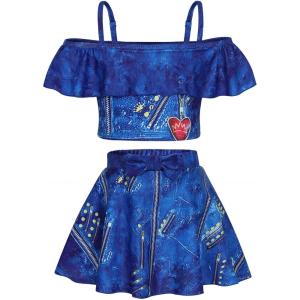 imageWonderBabe Descendants Bathing Suit for Girls Princess Two Piece Ruffle Swimsuit Kids Bikini Set Swimwear Dress UpEvie