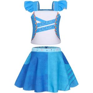 imageWonderBabe Descendants Bathing Suit for Girls Princess Two Piece Ruffle Swimsuit Kids Bikini Set Swimwear Dress UpLight Blue