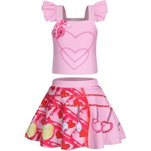 imageWonderBabe Descendants Bathing Suit for Girls Princess Two Piece Ruffle Swimsuit Kids Bikini Set Swimwear Dress UpPink