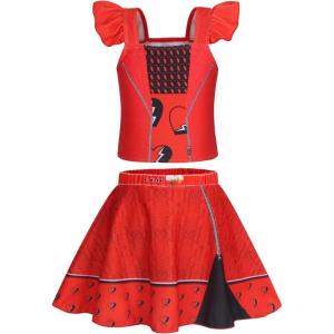 imageWonderBabe Descendants Bathing Suit for Girls Princess Two Piece Ruffle Swimsuit Kids Bikini Set Swimwear Dress UpRed
