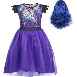 imageWonderBabe Descendants Costume Princess Dress Up Outfits Halloween Party Cosplay Dress with WigPurple