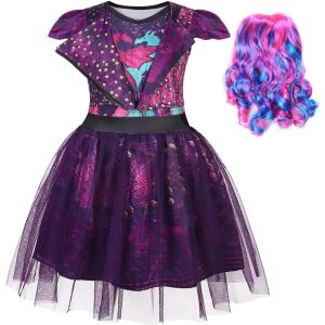 imageWonderBabe Girls Descendants Costumes Birthday Party Dress Mal Popular Musical Cosplay Halloween Outfits with WigPurplewig