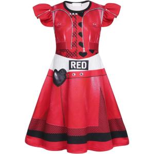 imageWonderBabe Girls Red Descendants Costume Kids Bridget Pink Dress Princess Chloe Christmas Gift Birthday Party Cosplay OutfitsDark Red