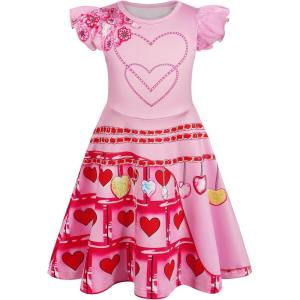 imageWonderBabe Girls Red Descendants Costume Kids Bridget Pink Dress Princess Chloe Christmas Gift Birthday Party Cosplay OutfitsPink