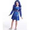 imageWonderBabe Evie Costume Girls Zipper Jacket Long Sleeve Dress Kids Halloween Costume Party Cosplay OutfitBlue