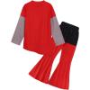 imageWonderBabe Red Descendants Costume Kids Halloween Party Outfits Girls Chloe Cosplay Cartoon Top and Flare Pants with WigRed