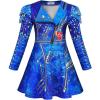 imageWonderBabe Evie Costume Girls Zipper Jacket Long Sleeve Dress Kids Halloween Costume Party Cosplay OutfitBlue