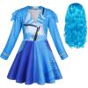 imageWonderBabe Girls Rise Red Costume with Wig Kids Zipper Jacket Long Sleeve Dress Rise Red Princess Halloween Dress up OutfitLight Blue