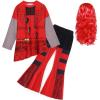 imageWonderBabe Red Descendants Costume Kids Halloween Party Outfits Girls Chloe Cosplay Cartoon Top and Flare Pants with WigRed